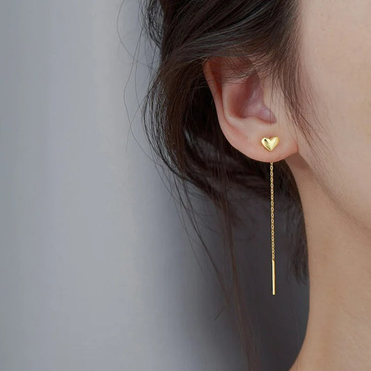 Boucle D'Oreille Cœur Minimaliste Et Chaîne
