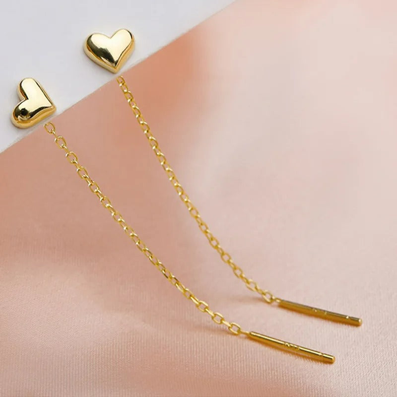 Boucle D'Oreille Cœur Minimaliste Et Chaîne