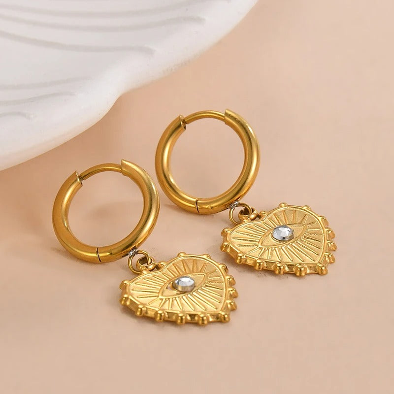 Boucle D'oreille Cœur Œil Protecteur - Acier Inoxydable