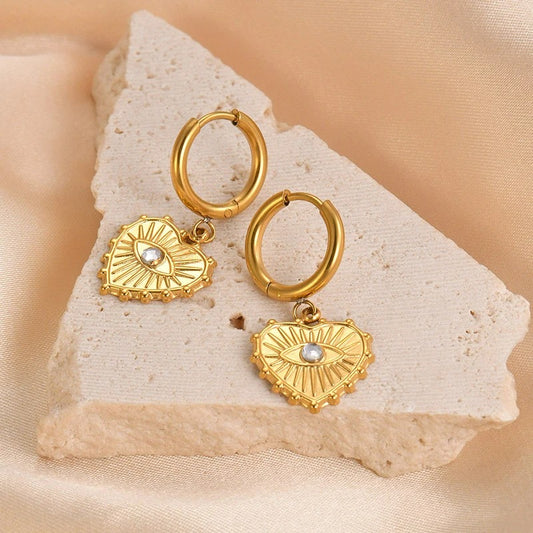 Boucle D'oreille Cœur Œil Protecteur - Acier Inoxydable
