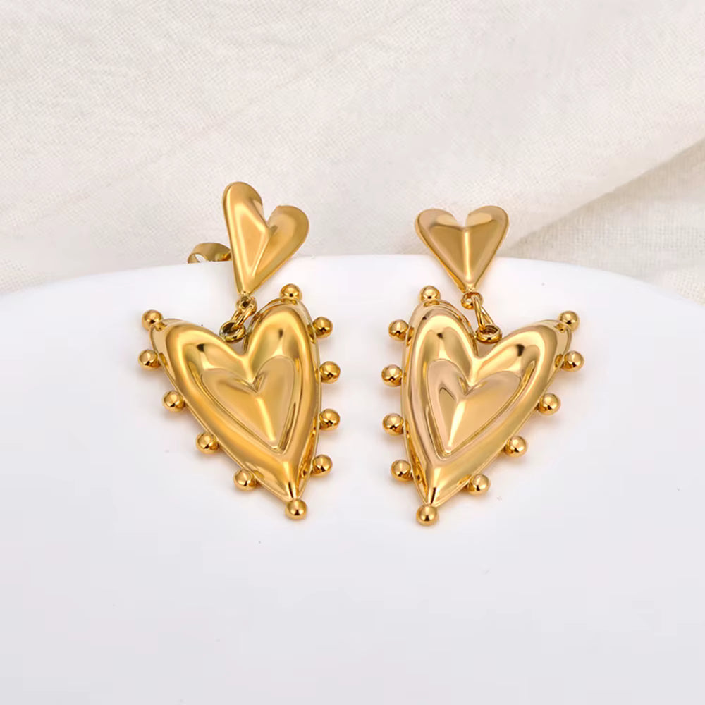 Boucle D'oreille Cœur Sculpturale Acier Inoxydable
