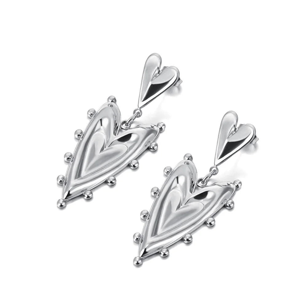 Boucle D'oreille Cœur Sculpturale Acier Inoxydable