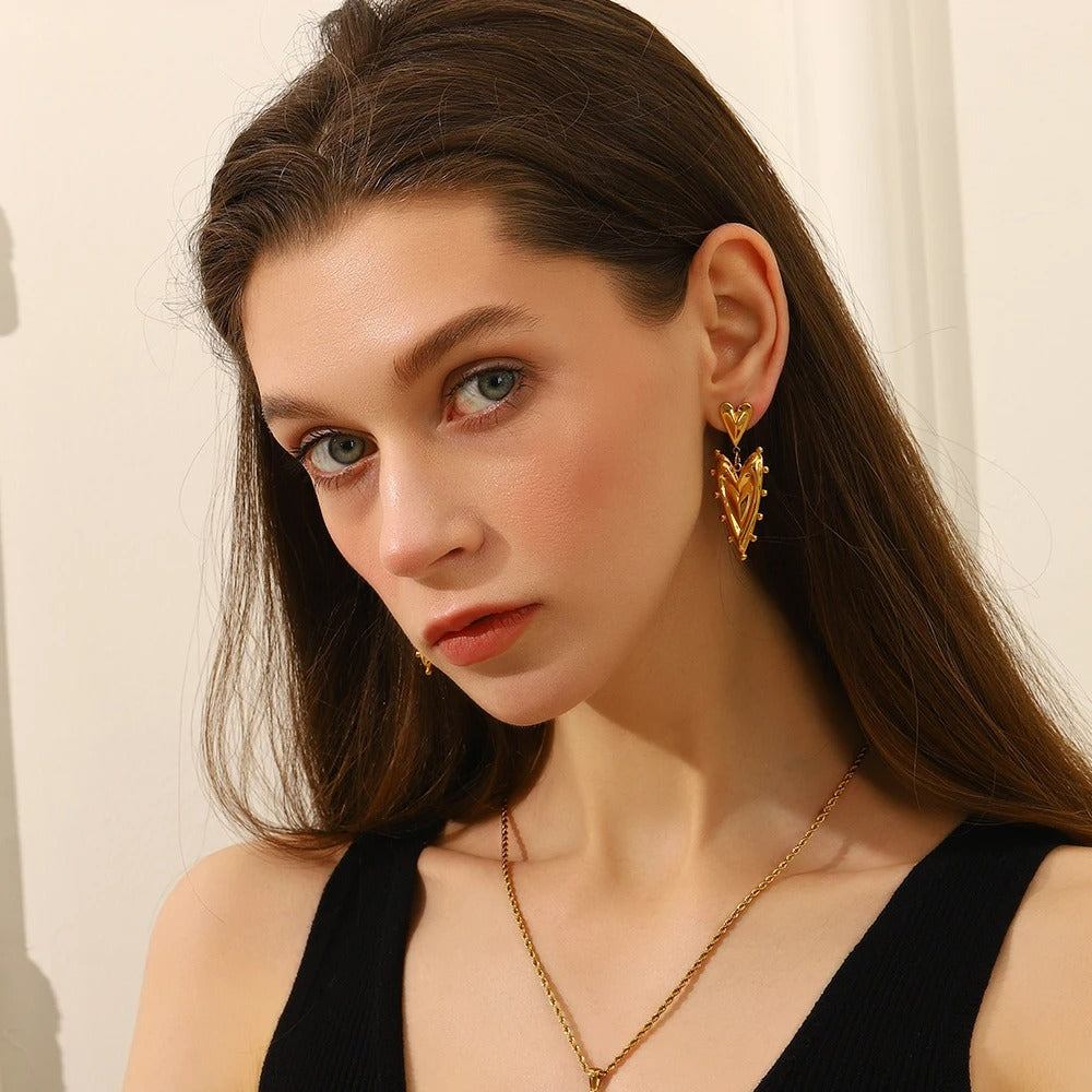 Boucle D'oreille Cœur Sculpturale Acier Inoxydable