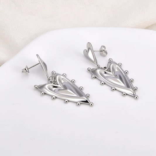 Boucle D'oreille Cœur Sculpturale Acier Inoxydable