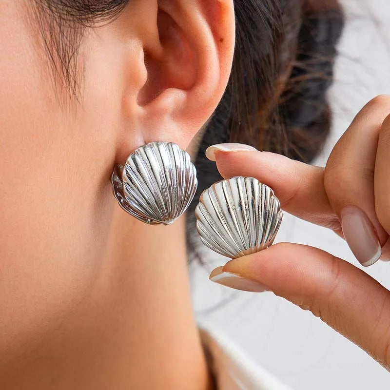 Boucle D'oreille Coquillage Vintage Argenté Image