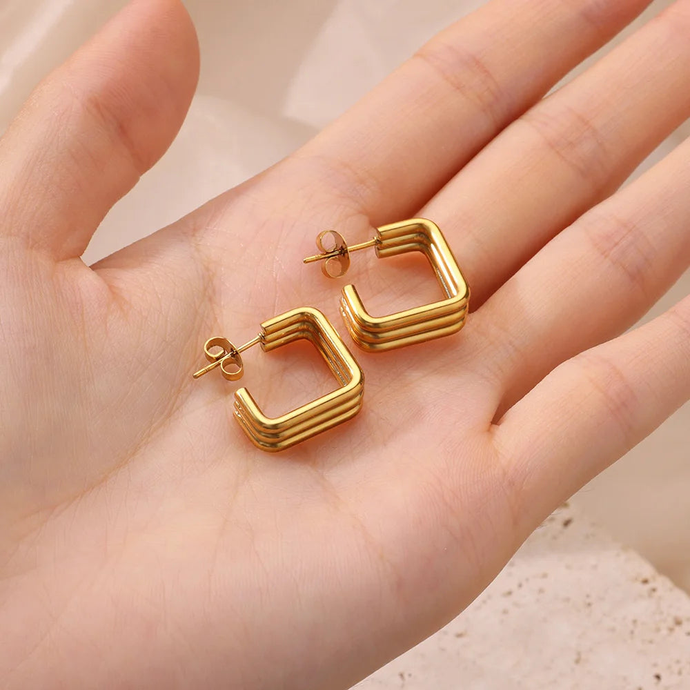 Boucle D'oreille Créole Carrée en acier inoxydable
