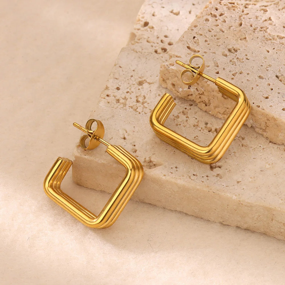 Boucle D'oreille Créole Carrée en acier inoxydable