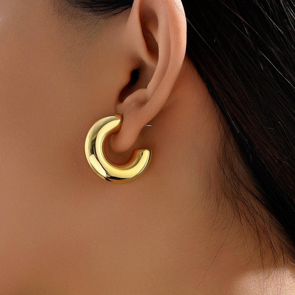Boucle D'oreille Créole Dorée Épaisse En Acier Inoxydable