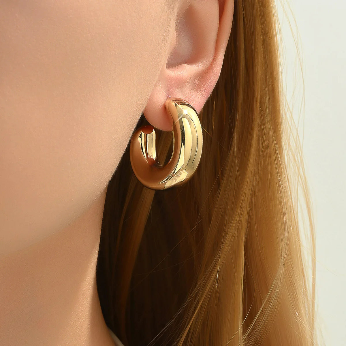 Boucle D'oreille Créole Dorée Épaisse En Acier Inoxydable