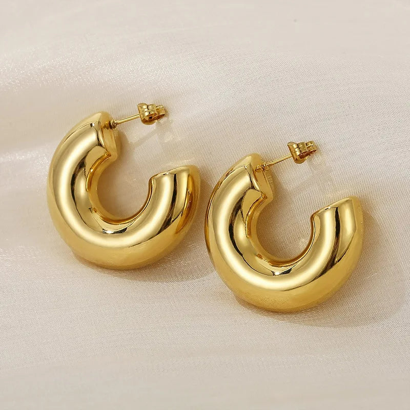 Boucle D'oreille Créole Dorée Épaisse En Acier Inoxydable