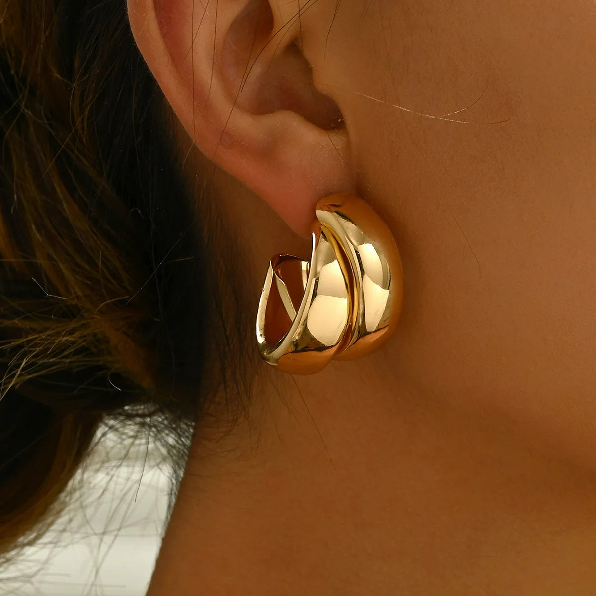 Boucle D'oreille Créole épaisse asymétrique