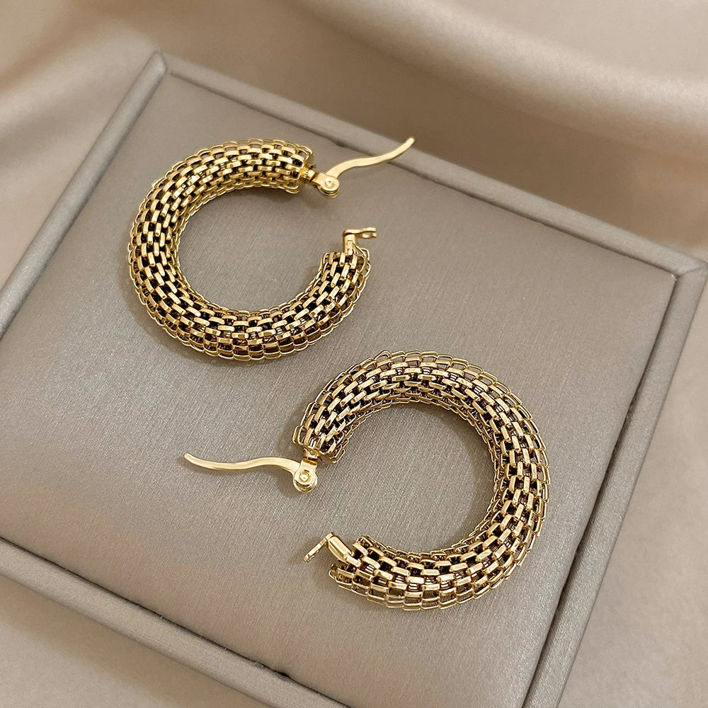 Boucle D'oreille Créole Maille Dorée en Acier Inoxydable Image