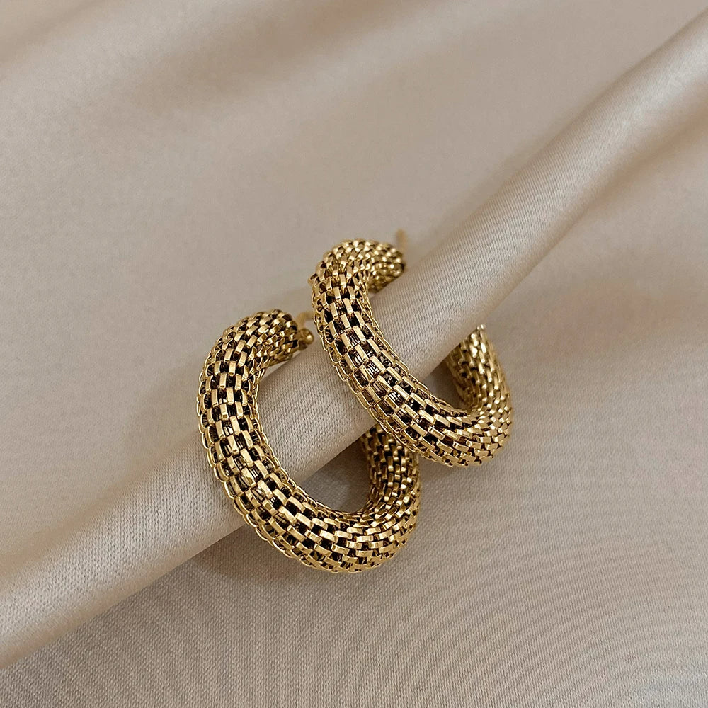 Boucle D'oreille Créole Maille Dorée en Acier Inoxydable