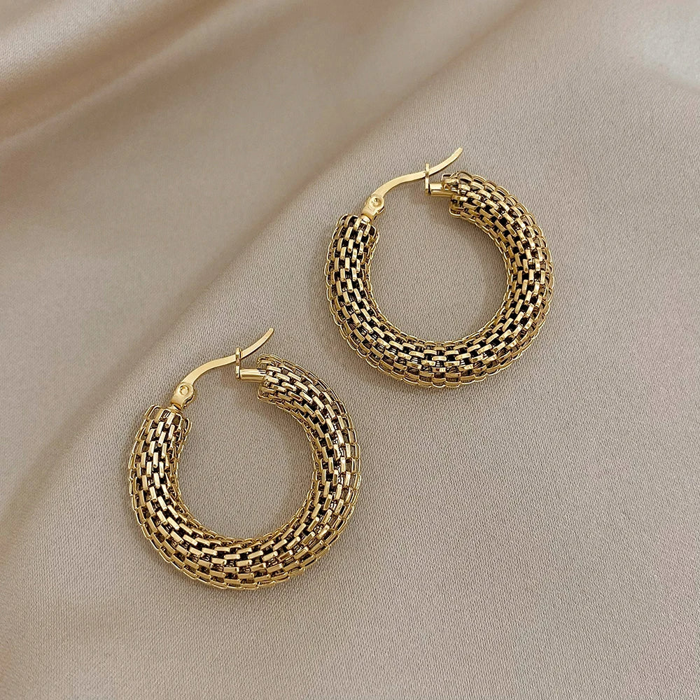 Boucle D'oreille Créole Maille Dorée en Acier Inoxydable