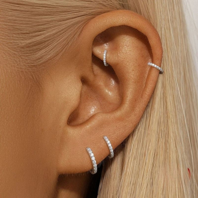 Boucle D'oreille Créole Mini Pavée - Argent