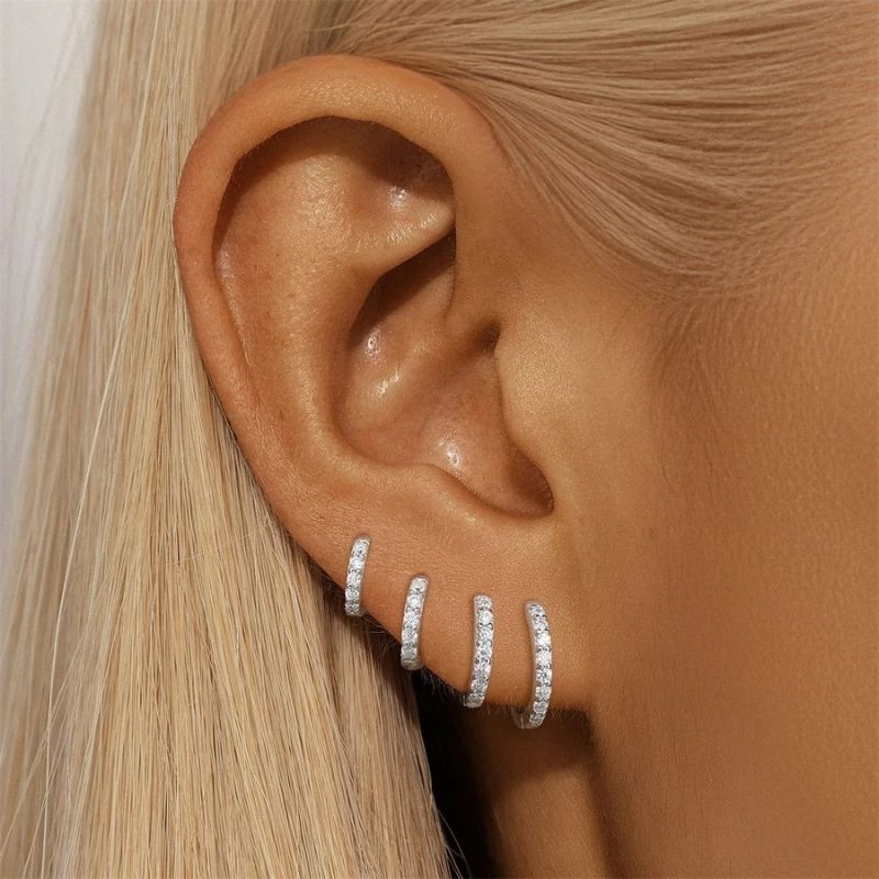 Boucle D'oreille Créole Mini Pavée - Argent