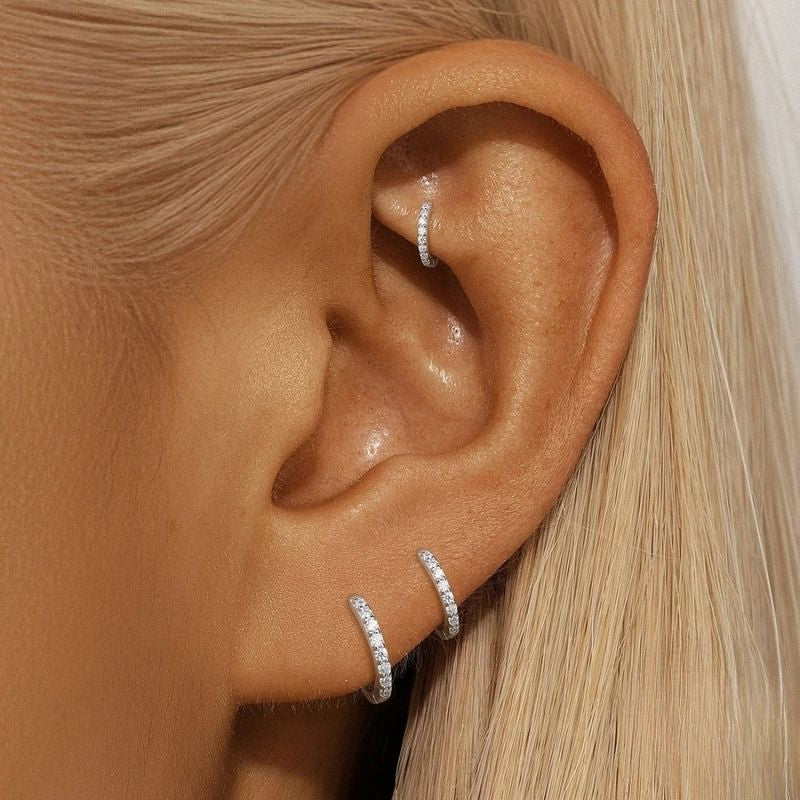 Boucle D'oreille Créole Mini Pavée - Argent