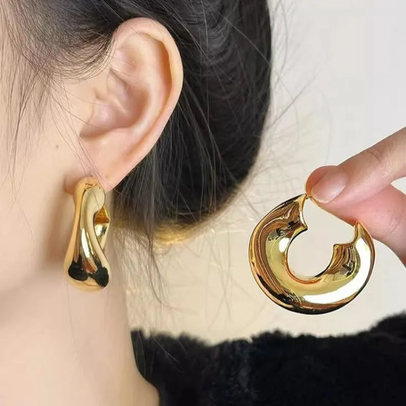 Boucle D'oreille Créole Épaisse Originale Dorée