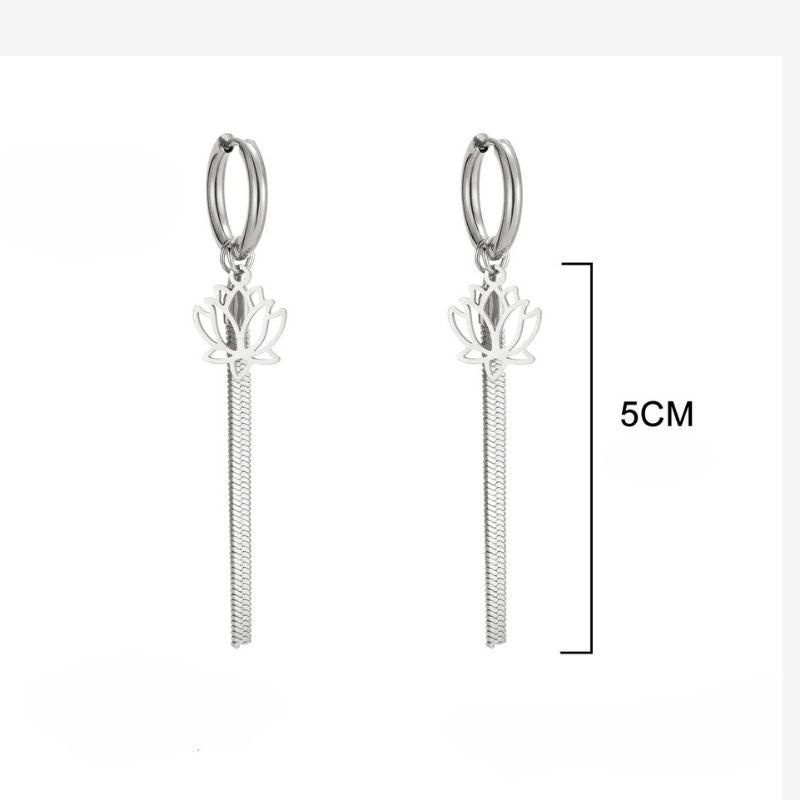 Boucle D'oreille Créole Originale Lotus & Chaîne Acier Inoxydable