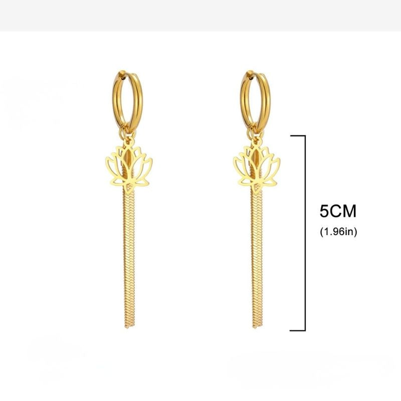 Boucle D'Oreille Créole Originale Lotus & Chaîne Fluide Acier Inoxydable