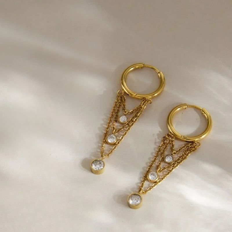 Boucle D’oreille Créole Originale Trois Pierres En Dégradé - Acier Inoxydable