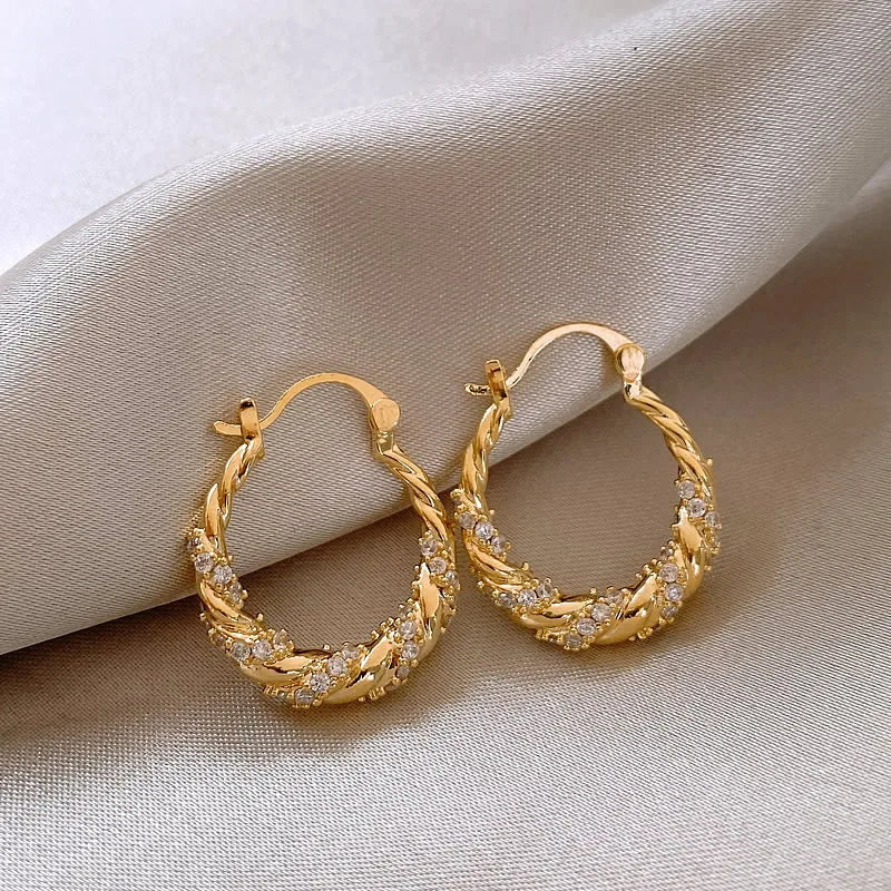 Boucle D'oreille Créole Torsadée avec Strass