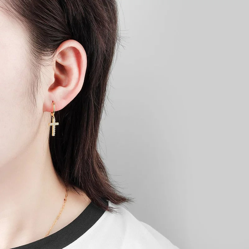 Boucle D'oreille Croix Femme Créole Scintillante
