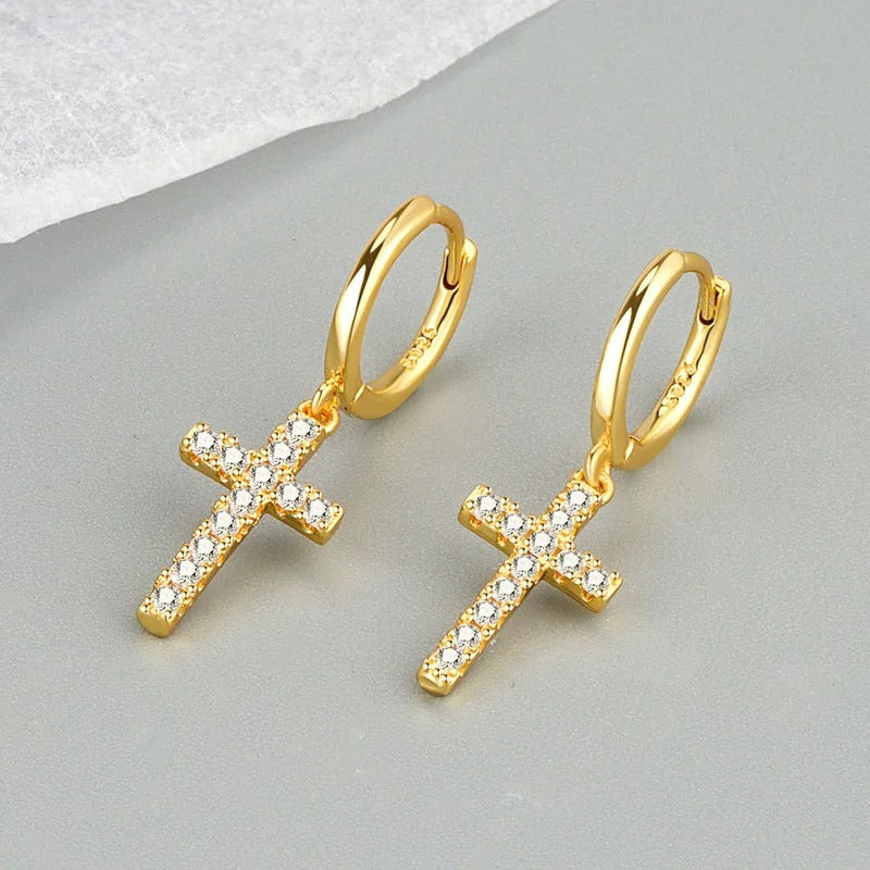 Boucle D'oreille Croix Femme Créole Scintillante