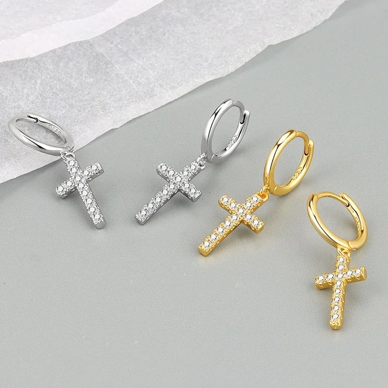 Boucle D'oreille Croix Femme Créole Scintillante