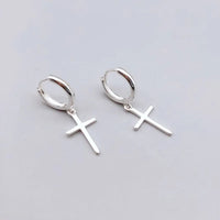 Boucle d'Oreille Croix Femme en Cuivre Couleur Argenté
