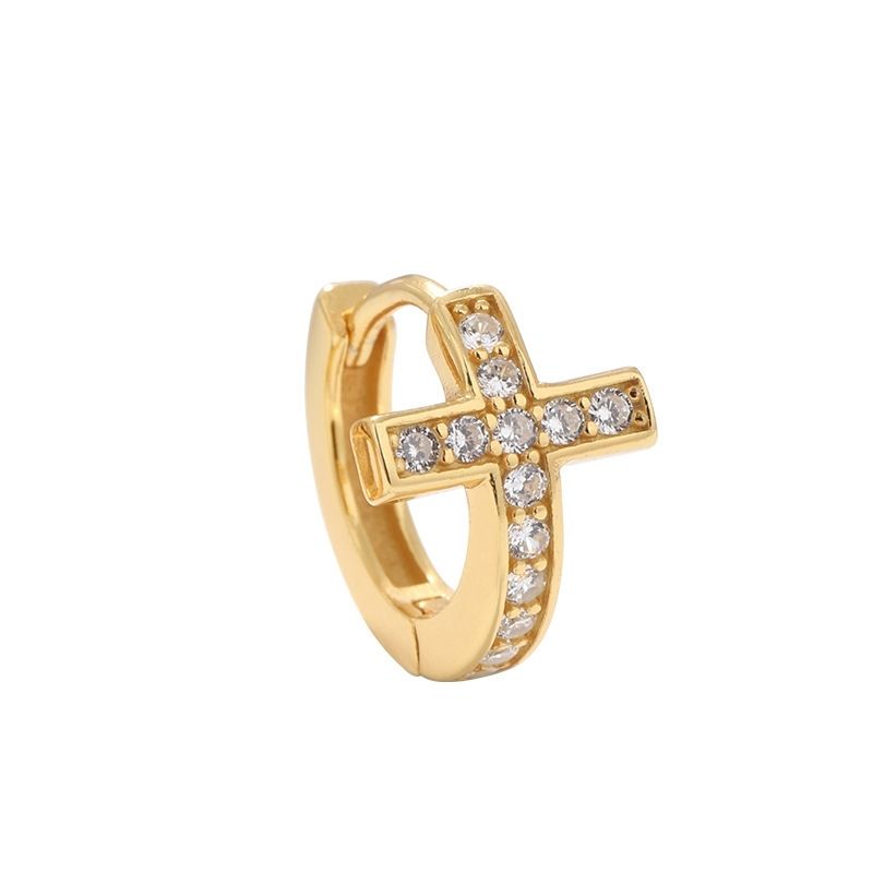 Boucle D'oreille Croix Femme Pierres Zircon Et Argent
