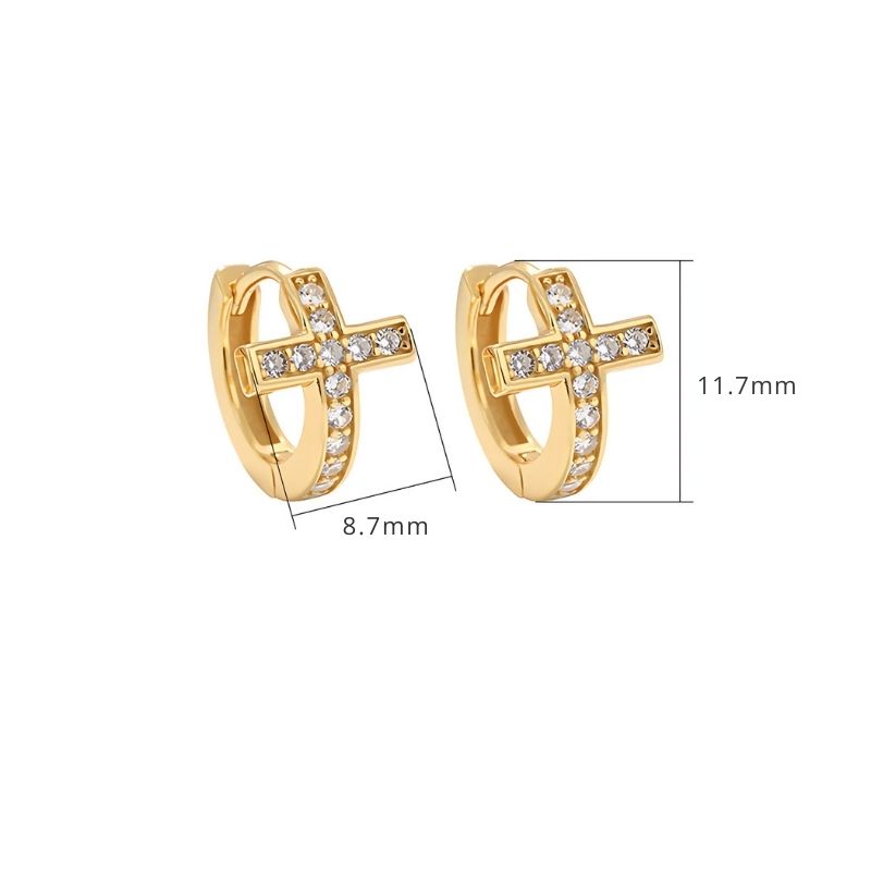 Boucle D'oreille Croix Femme Pierres Zircon Et Argent