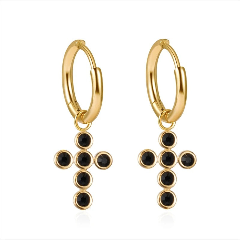 Boucle D'oreille Croix Femme Sur Créole Acier Inoxydable