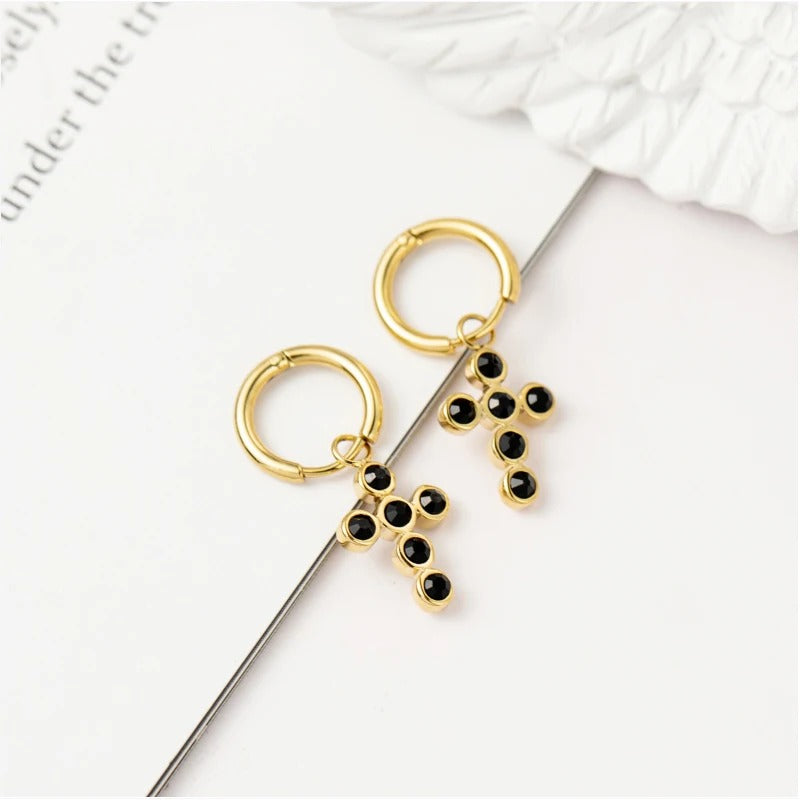 Boucle D'oreille Croix Femme Sur Créole Acier Inoxydable