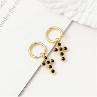 Boucle D'oreille Croix Femme Sur Créole Acier Inoxydable
