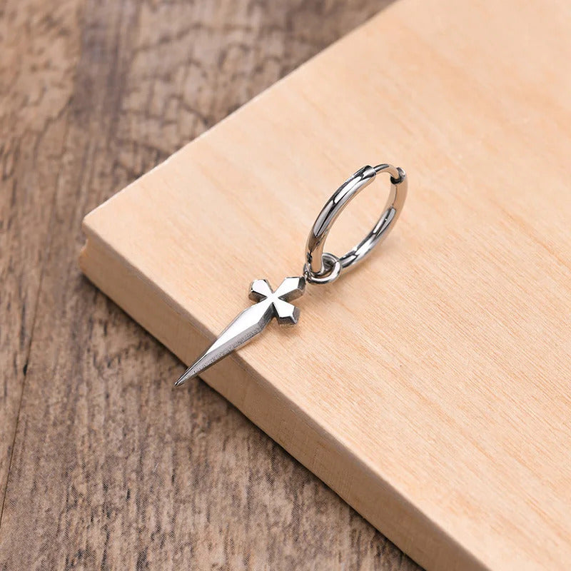 Boucle D'oreille Croix Homme Argenté et Pendante Image
