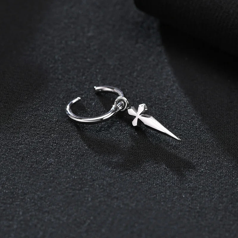 Boucle D'oreille Croix Homme Argenté et Pendante Image