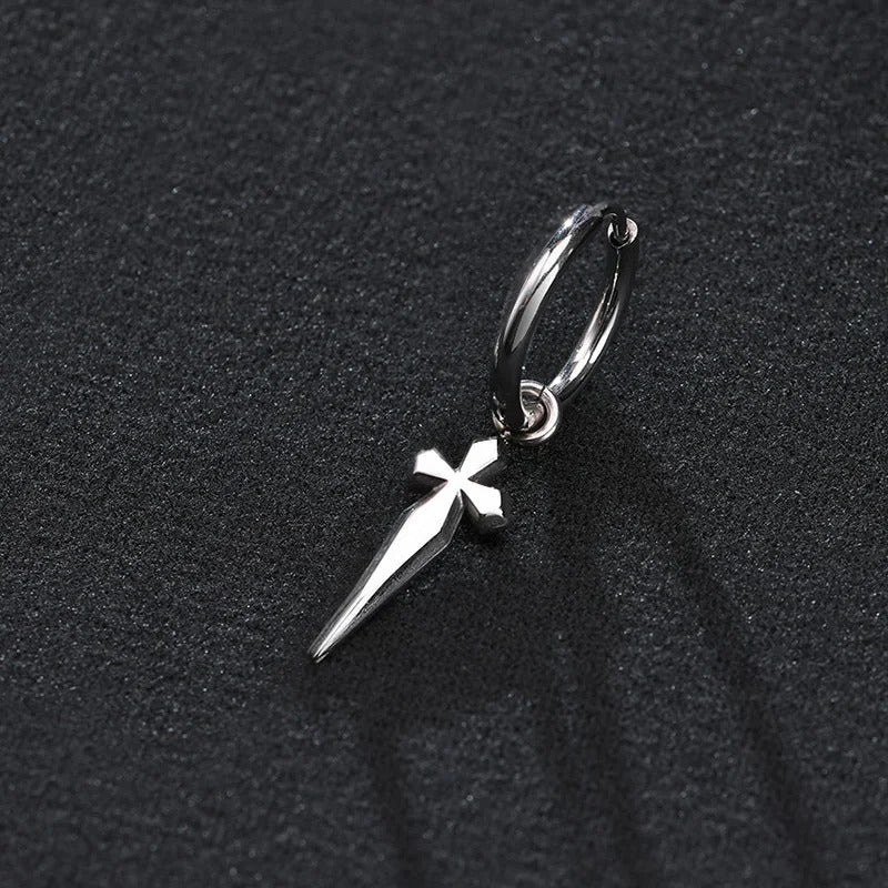 Boucle D'oreille Croix Homme Argenté et Pendante