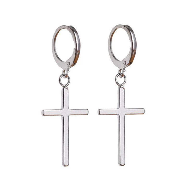 Boucles d'oreilles cœur avec croix – Argenté - Montres & Bijoux Boucles d'oreilles cœur avec croix – Argenté - Montres & Bijoux