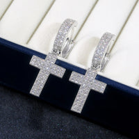 Boucle d'Oreille Croix Homme Argentée Pendante