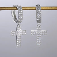 Boucle d'Oreille Croix Homme Argentée Pendante