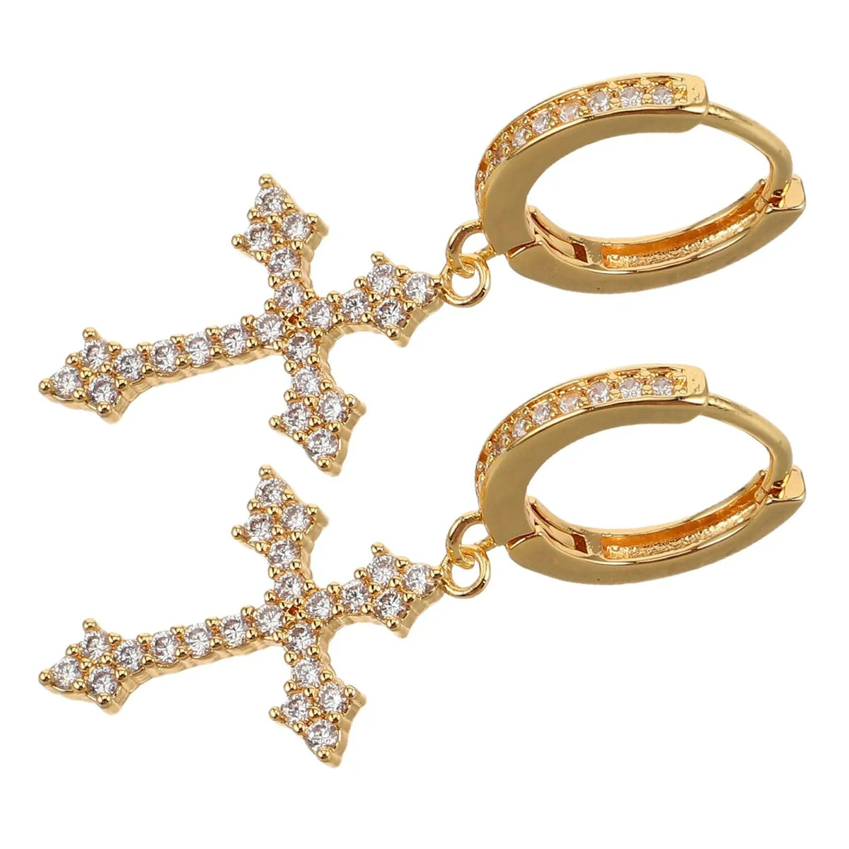 Boucle d'Oreille Croix Homme Dorée Pendante