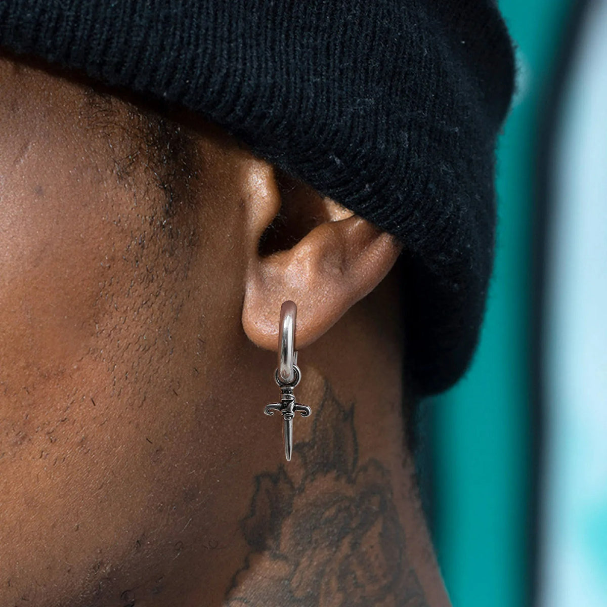 Boucle D'oreille Croix Homme Gothique Créole Image