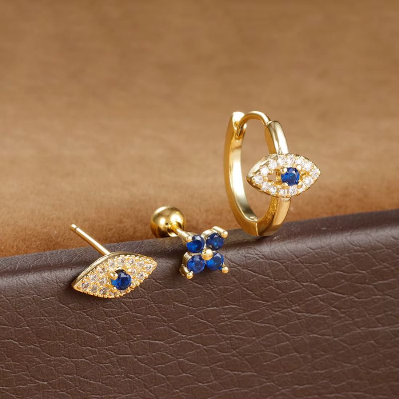 Boucle D'oreille Dépareillée Acier Inoxydable Trio Doré et Bleu