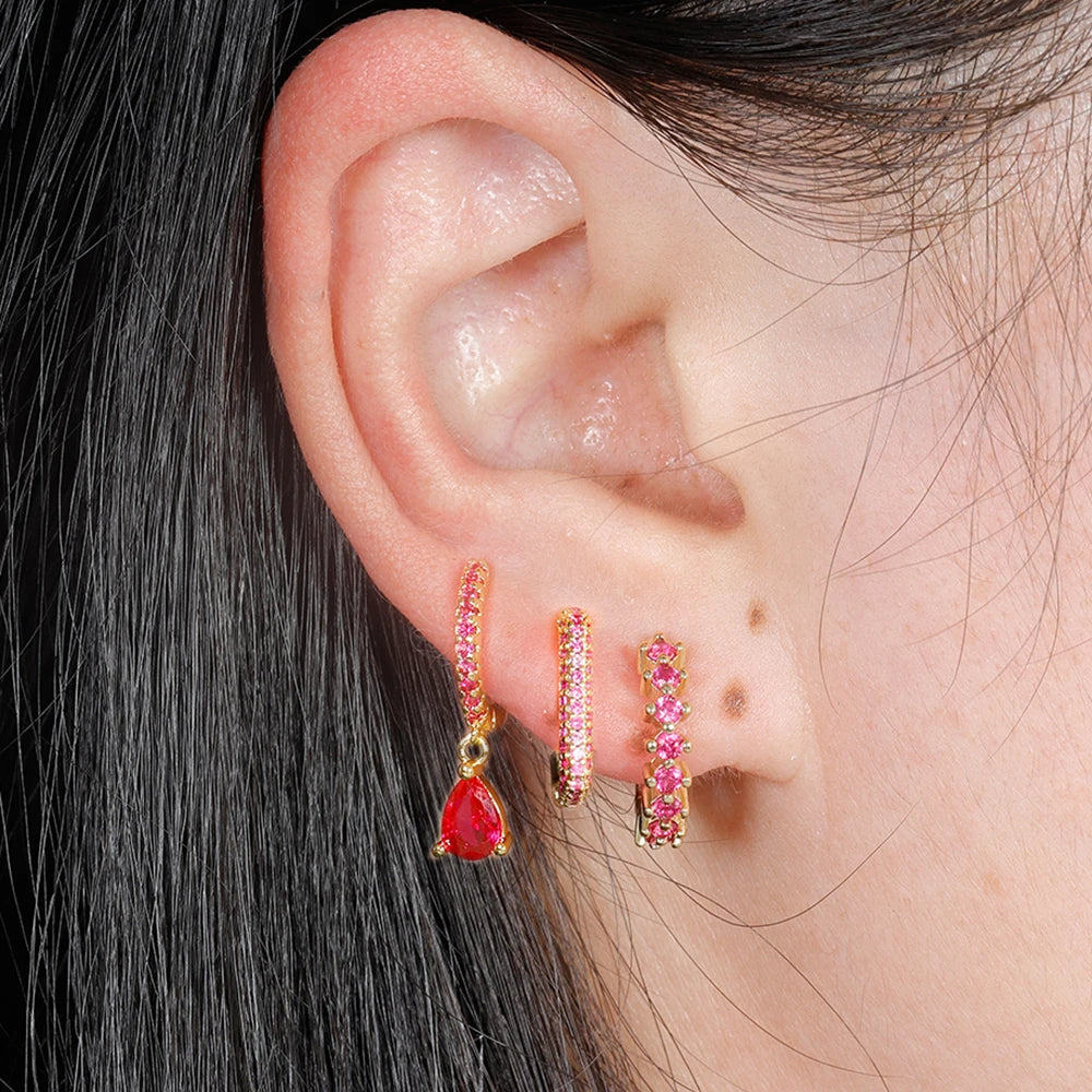 Boucle D'oreille Dépareillée Acier Inoxydable Trio Doré