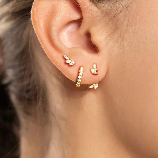 Boucles D'oreilles Femme Auiremrti Lot De 3 Paires De Boucles D'oreilles En Or 14 Carats Pour Femme - En Argent Sterling 925 Hypoallergu00e9nique - Zircon Vert - Empilables - Pour Plusieurs Trous