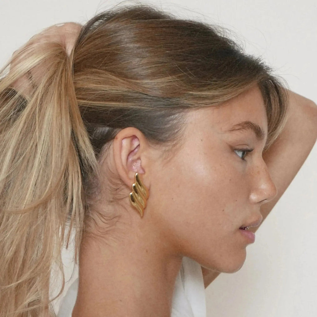Boucle d'Oreille Dorée Aile en Acier Inoxydable