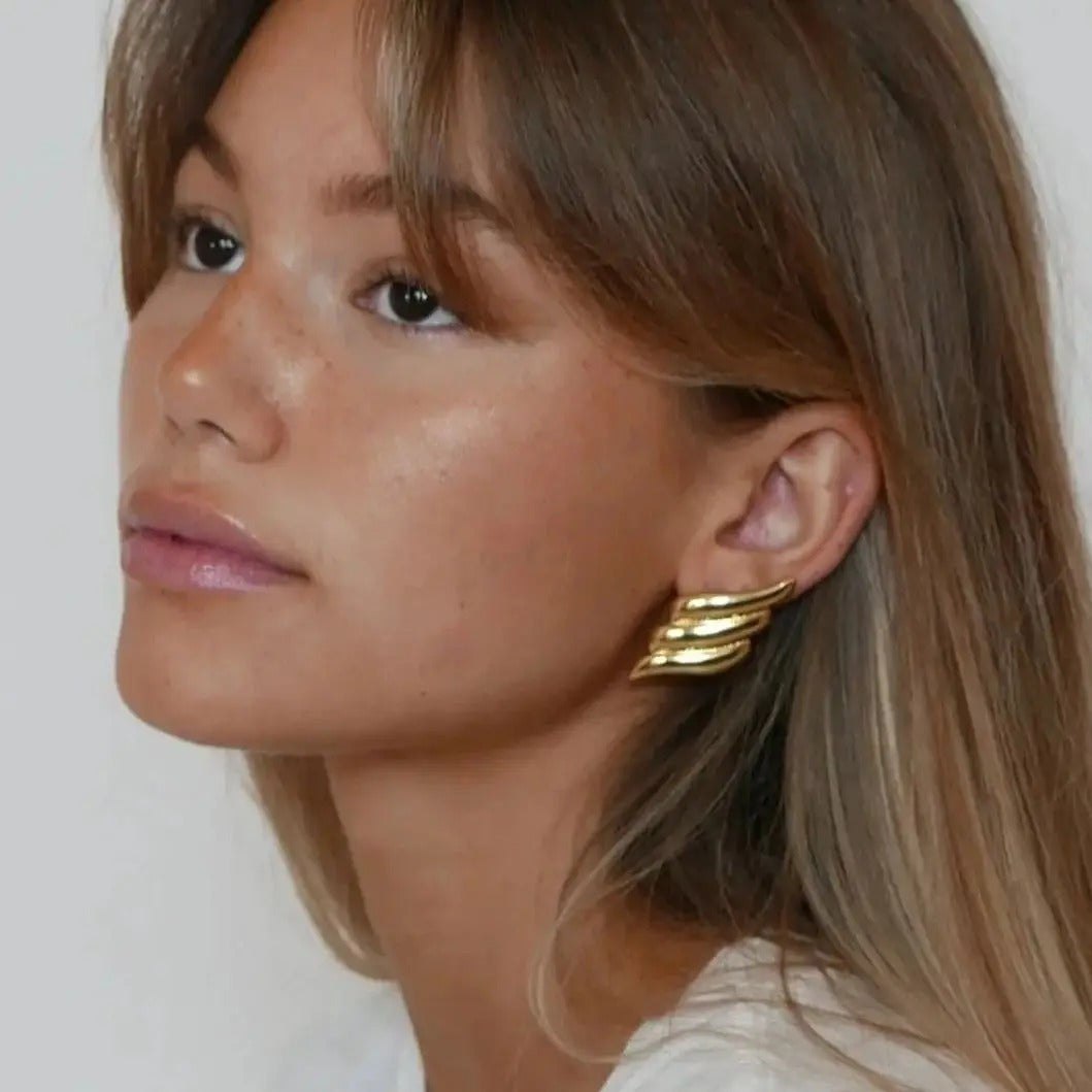 Boucle d'Oreille Dorée Aile en Acier Inoxydable