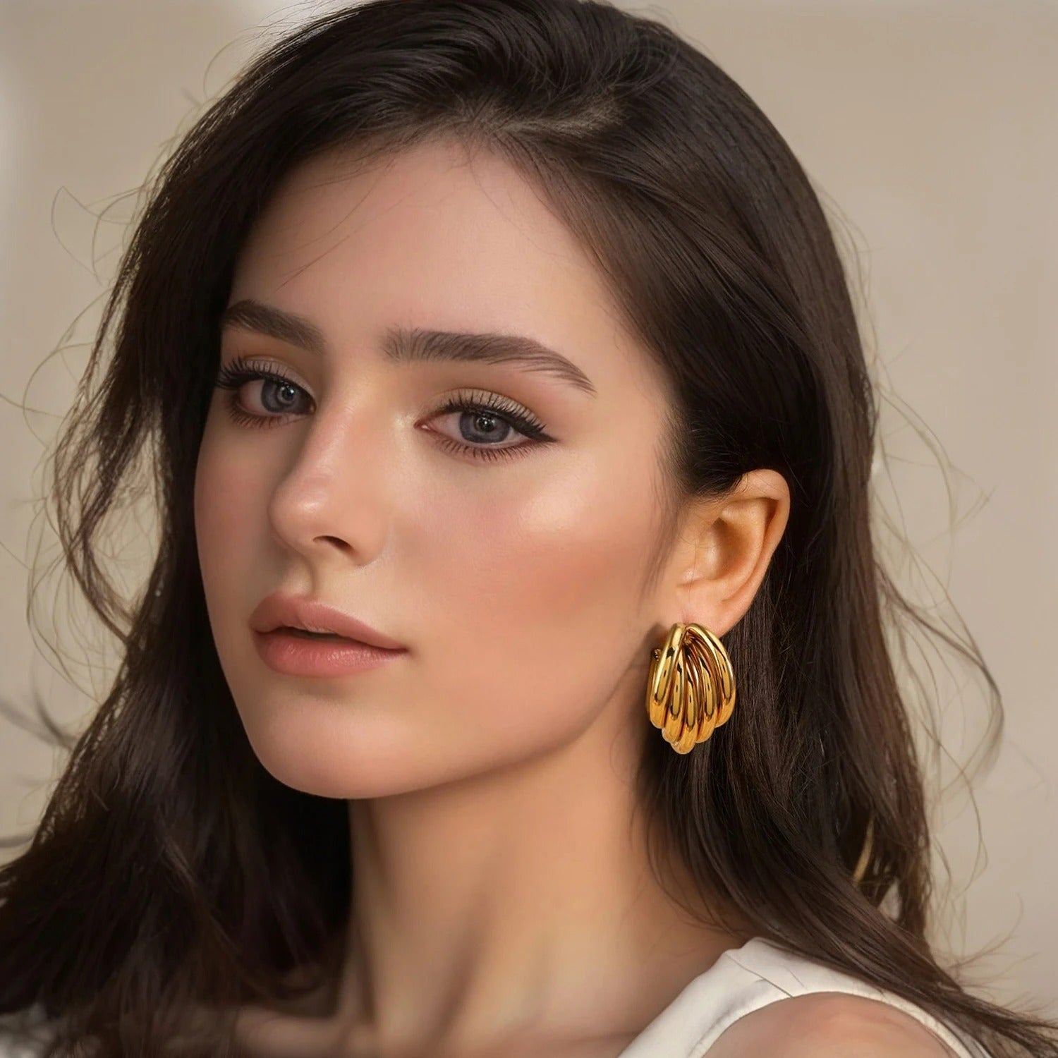 Boucle d’Oreille Dorée Sculpté Acier Inoxydable