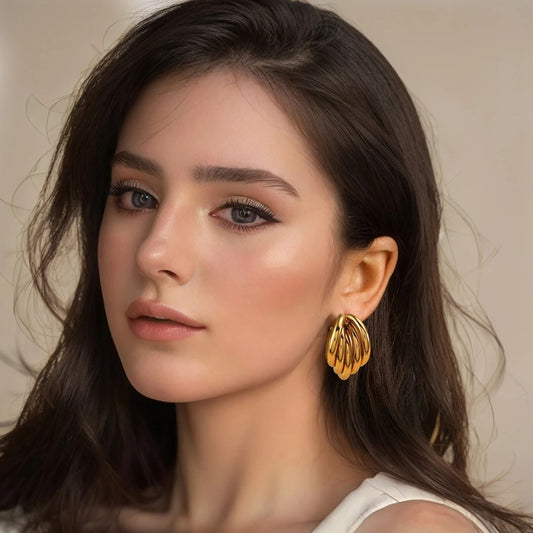 Boucle d’Oreille Dorée Sculpté Acier Inoxydable